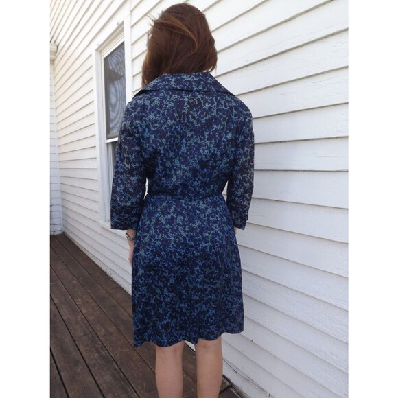 60s Blue Print Cocktail Dress with Jacket M S Vintage 1960s - Picture 3 of 9